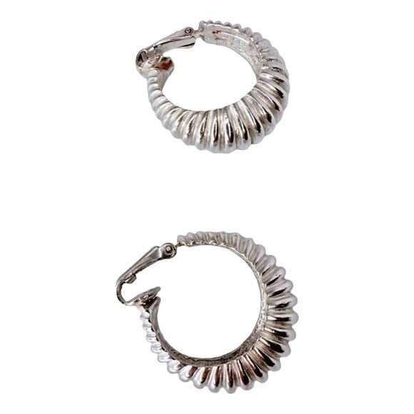 VTG Marcel Boucher Twisted Silver Croissant Hoop Earrings Clip-on Nautilus 8995E - Picture 4 of 11
